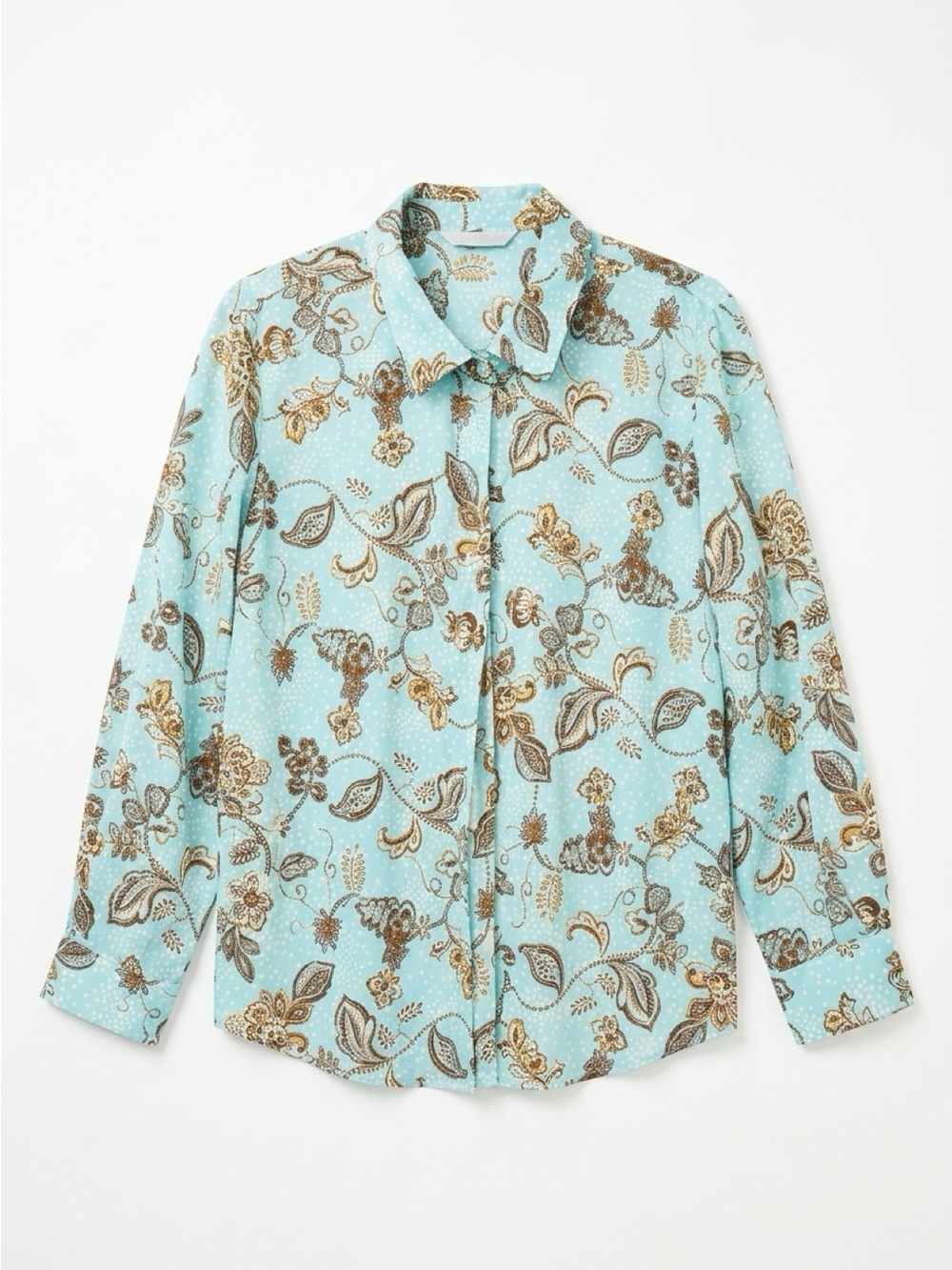 Liverpool Girls' Floral Button-Down Shirt - Aqua and Brown